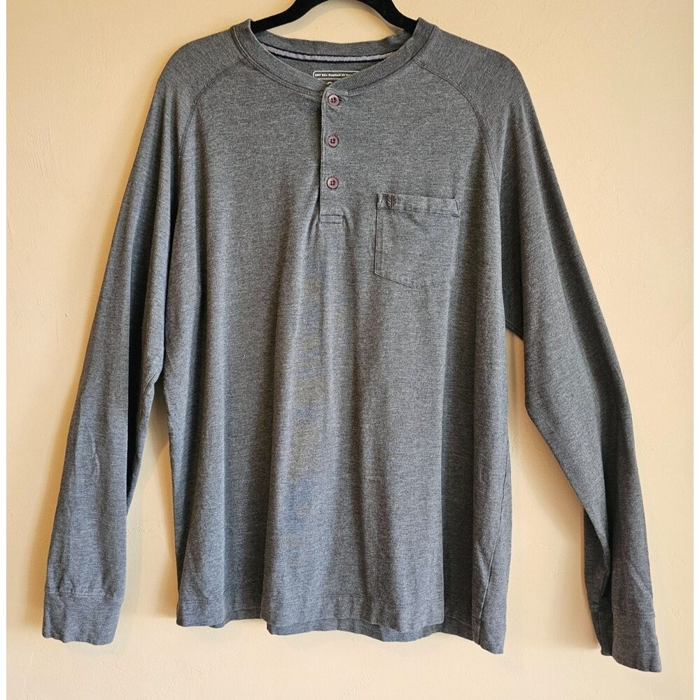 Coolibar Gray Long Sleeve UPF 50 Henley Shirt Men’s L, sun protection